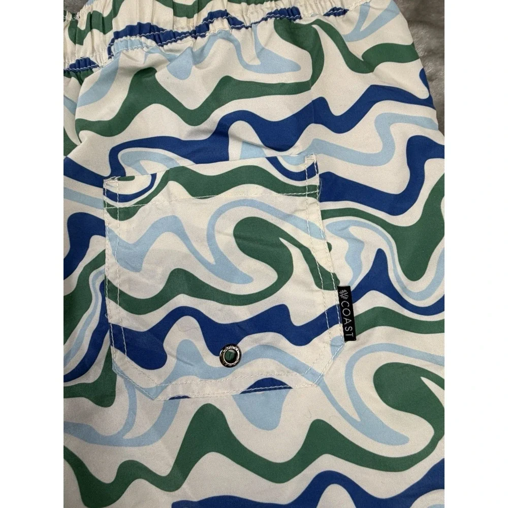 Coast Clothing Co Men's‎ Size Medium Swim Shorts Trunks Blue green white 5.5